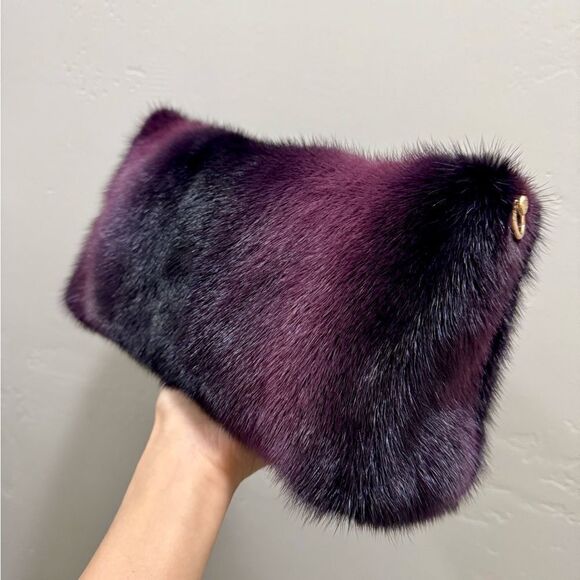 Purple Gradient Real Mink Fur Soft Slouchy Bag/Clutch/Shoulder Bag/Crossbody - Picture 11 of 16